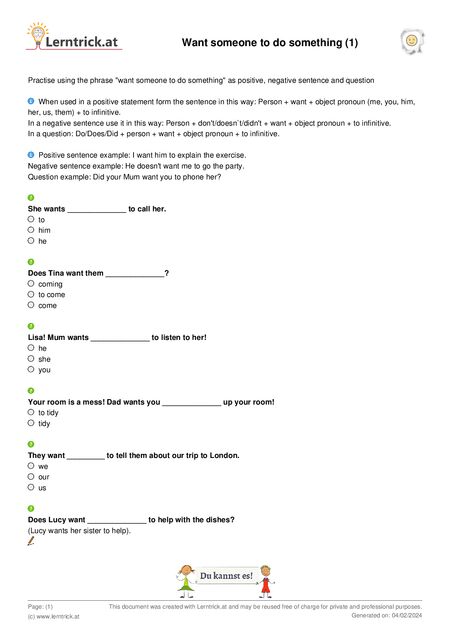 PDF exercise sheet Want someone to do something (1) 