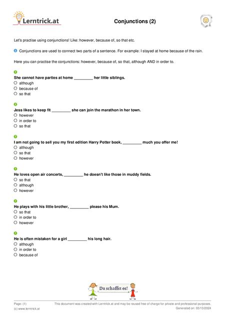 PDF exercise sheet Conjunctions (2) 
