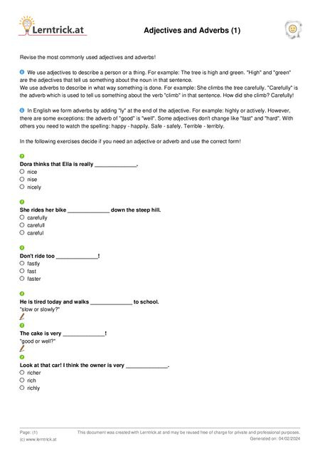 PDF exercise sheet Adjectives and Adverbs (1) 