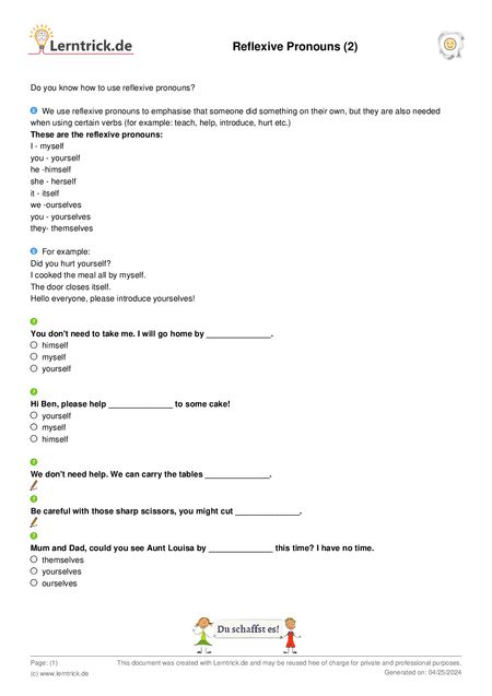 PDF exercise sheet Reflexive Pronouns (2) 