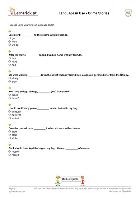 PDF exercise sheet Language in Use - Crime Stories 