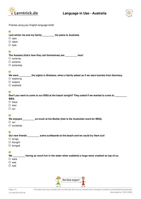 PDF exercise sheet Language in Use - Australia 