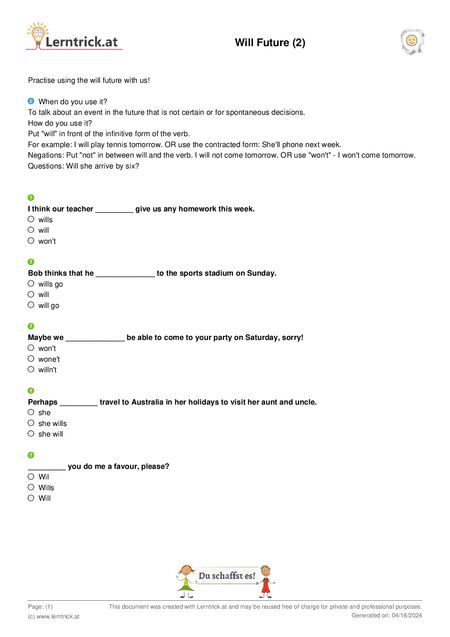 PDF exercise sheet Will Future (2) 