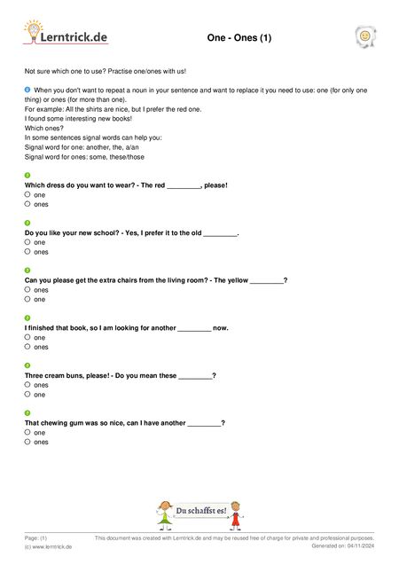 PDF exercise sheet One - Ones (1) 