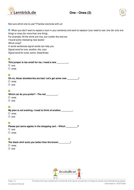 PDF exercise sheet One - Ones (2) 