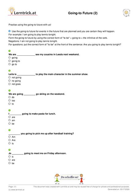 PDF exercise sheet Going-to Future (2) 