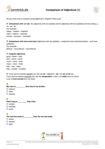 PDF exercise sheet Comparison of Adjectives (1) 