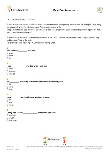 PDF exercise sheet Past Continuous (1) 