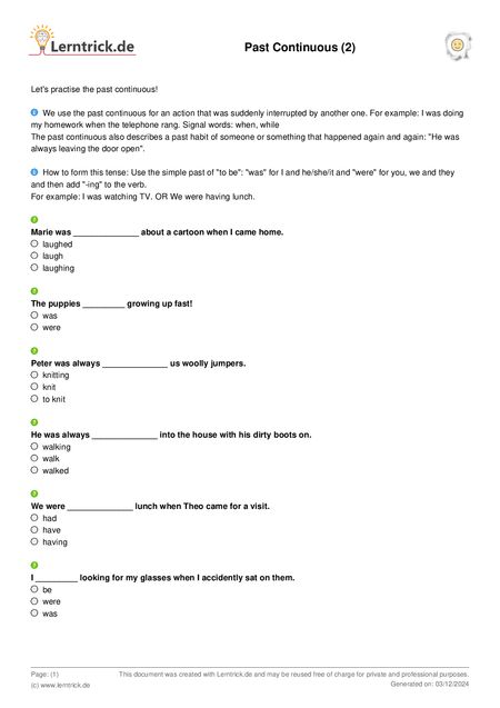 PDF exercise sheet Past Continuous (2) 