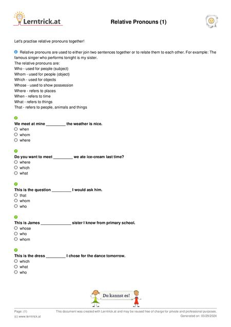 PDF exercise sheet Relative Pronouns (1) 