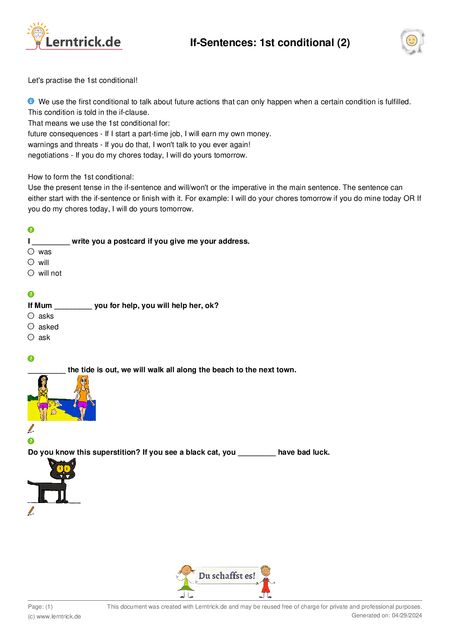 PDF exercise sheet If-Sentences: 1st conditional (2) 