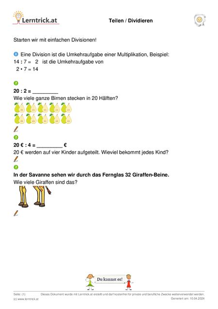 PDF Arbeitsblatt Teilen / Dividieren 