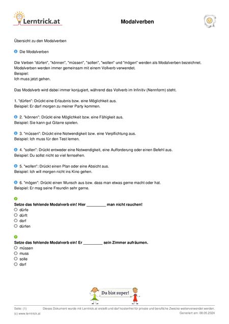 PDF Arbeitsblatt Modalverben 