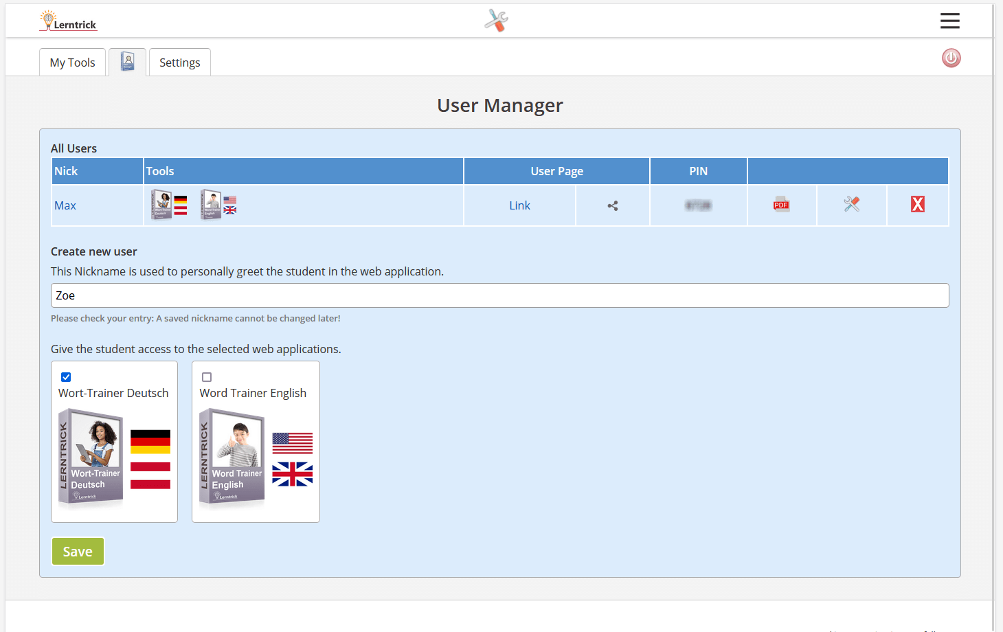 User manager to manage multiple kids